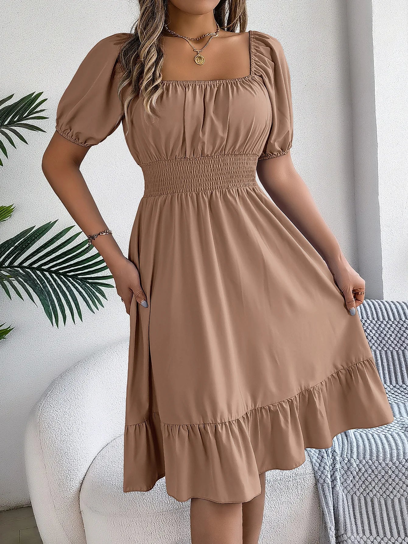 Women's Square Neck Ruffle Dress