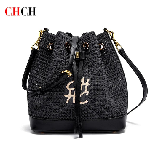 Spring Fabric Splicing Bucket Shoulder Bag