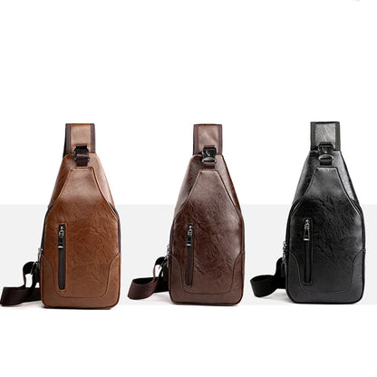 Men's USB Leather Crossbody Chest Bag