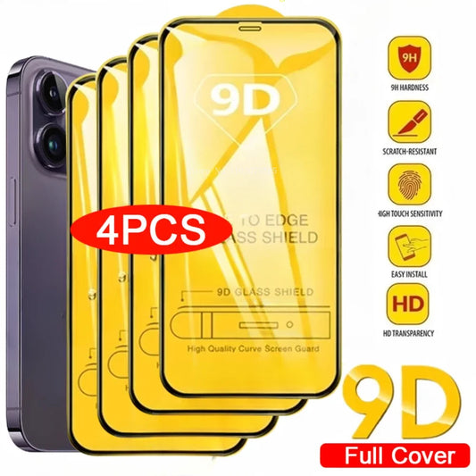 4PCS 9D Full Cover Tempered Glass Screen Protector for iPhone 6-16 Pro Max