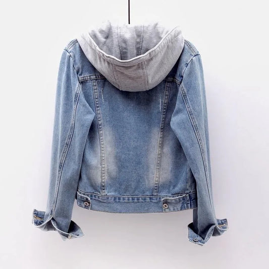 Hooded Denim Jacket with Pockets