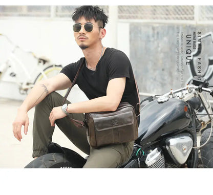 BULLCAPTAIN Men's Genuine Leather Messenger Bag