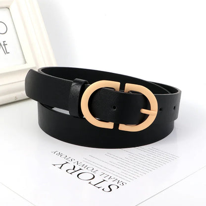 Women's Designer PU Belt - Fashionable Casual Black Waist Belt for Jeans