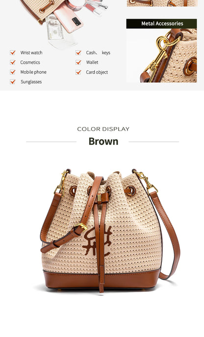 Spring Fabric Splicing Bucket Shoulder Bag
