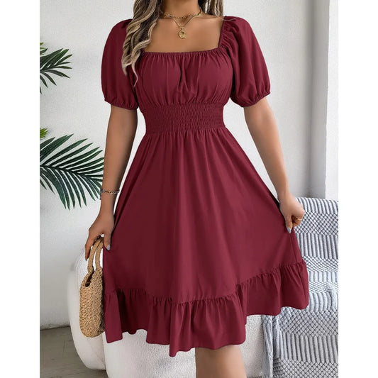 Women's Square Neck Ruffle Dress