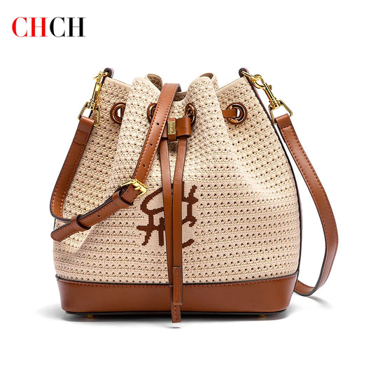 Spring Fabric Splicing Bucket Shoulder Bag