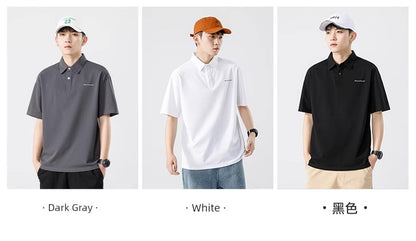 Senma Japanese Style Black Polo Shirt – Summer Loose Short Sleeves