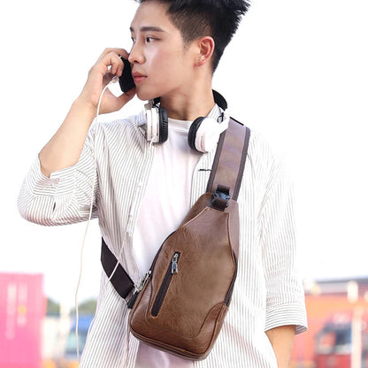 Men's USB Leather Crossbody Chest Bag