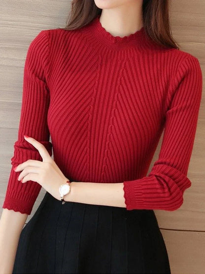 2025 Autumn Mock Neck Ruffle Sweater