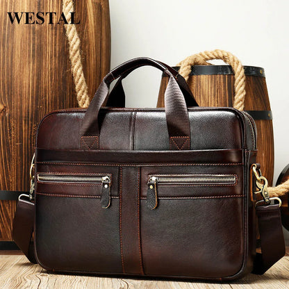 WESTAL Leather Briefcase for Men